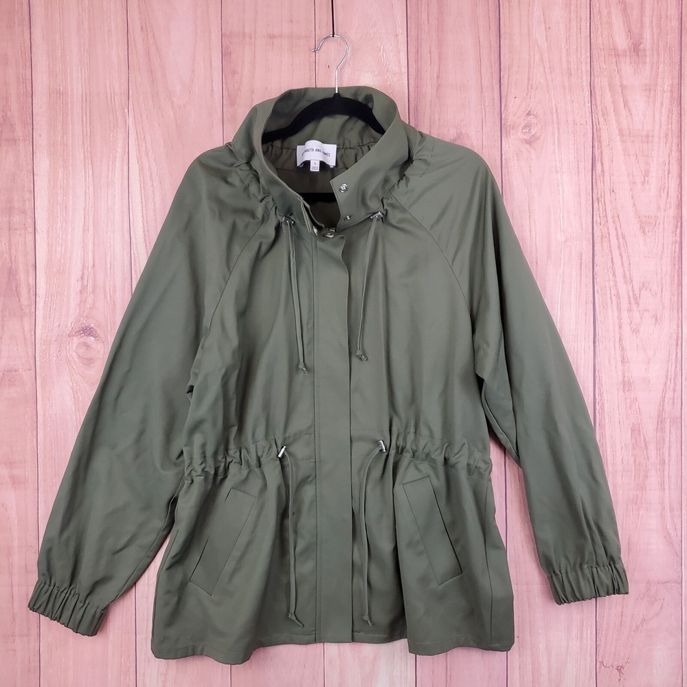 Elizabeth & James Womens Coat Sz S Small Drawstring Light Jacket Green Utility